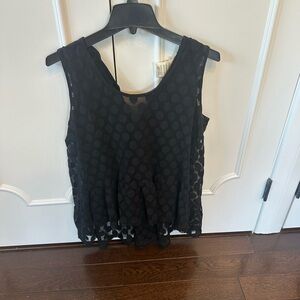 Fuzzy Black Sleeveless Polka Dot Top Large
